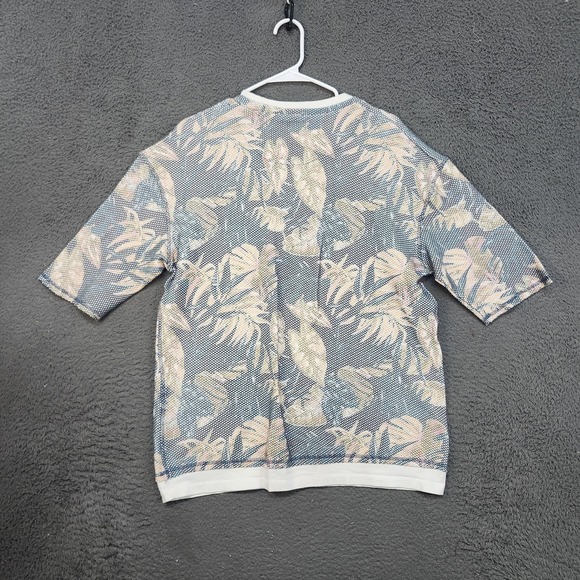 Zara Man Sweater Mens Medium Blue Tropical Short Sleeve Textured Knit Shirt - Picture 5 of 6